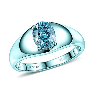 D'Joy AAA Cambodian Blue Zircon 3.10 ctw Men's Ring in Blue E-coat Sterling Silver (Size 13.0)