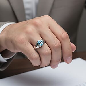 D'Joy AAA Cambodian Blue Zircon 3.10 ctw Men's Ring in Blue E-coat Sterling Silver (Size 13.0)