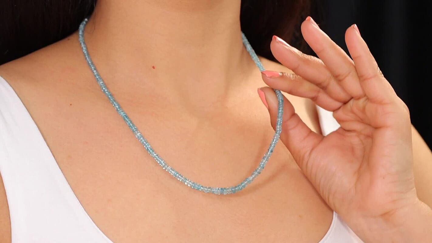 D'Joy Premium Blue Zircon 77.00 ctw Beaded Necklace in Rhodium Over Sterling Silver 18-20 Inches