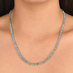 D'Joy Premium Blue Zircon 77.00 ctw Beaded Necklace in Rhodium Over Sterling Silver 18-20 Inches (Del. in 8-10 Days) 