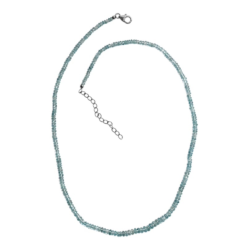 D'Joy Premium Blue Zircon 77.00 ctw Beaded Necklace in Rhodium Over Sterling Silver 18-20 Inches