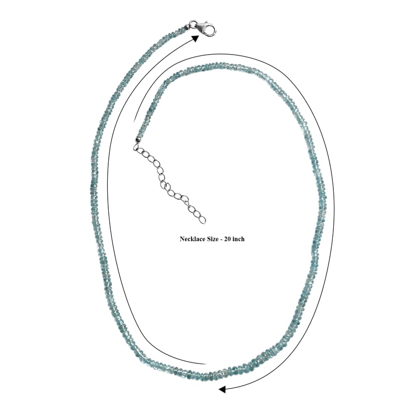 D'Joy Premium Blue Zircon 77.00 ctw Beaded Necklace in Rhodium Over Sterling Silver 18-20 Inches