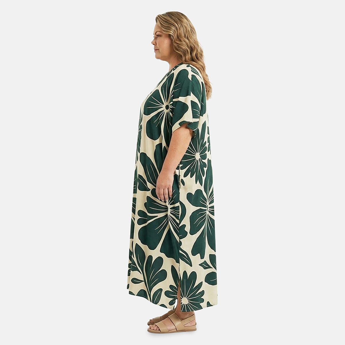 Winlar Green Floral Long Kaftan image number 2