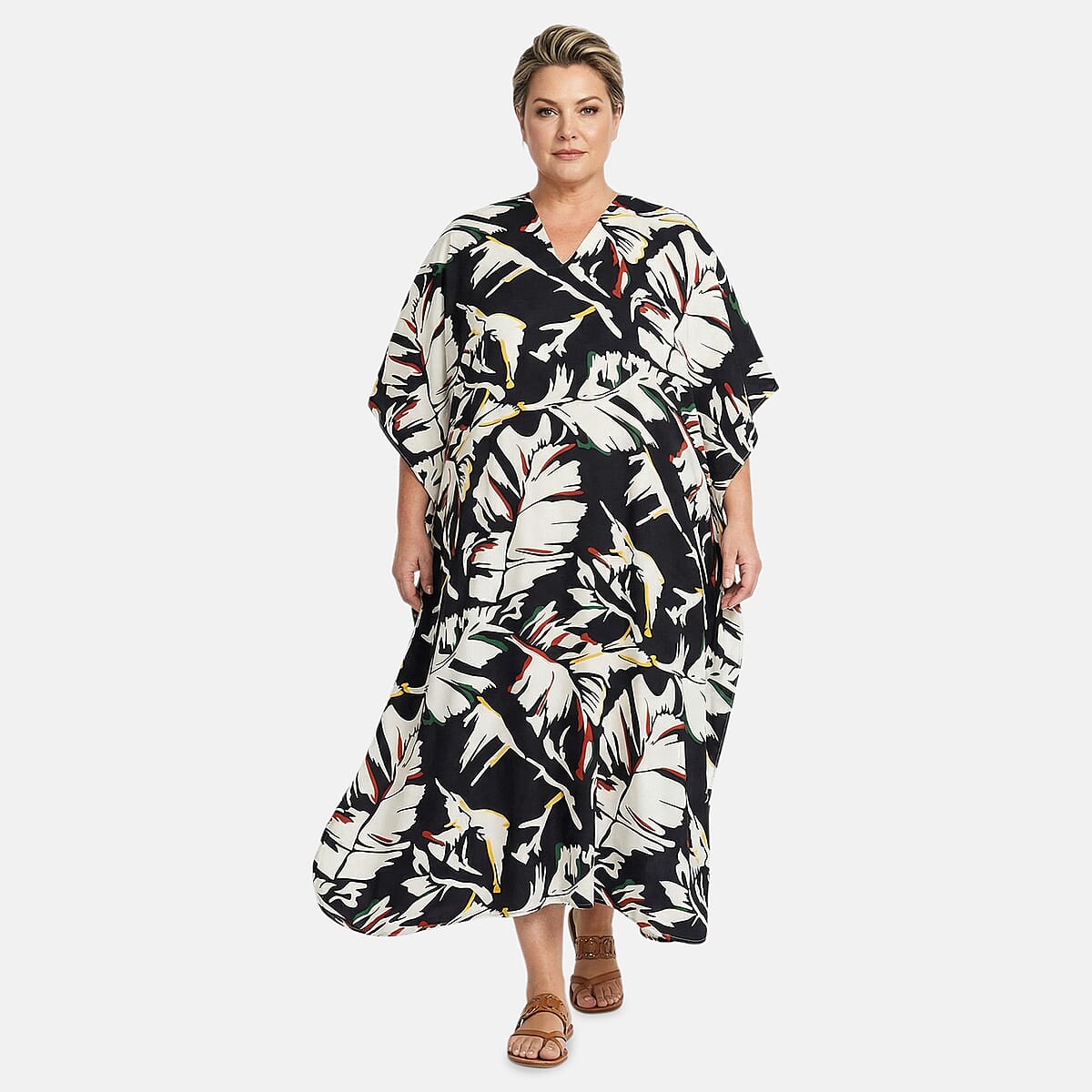 Winlar Black & White Leaf Long Kaftan image number 0