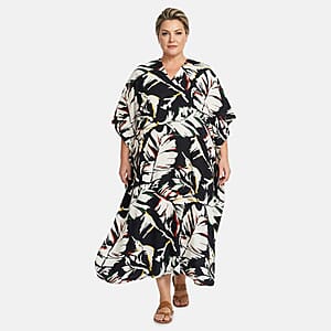 Winlar Black & White Leaf Long Kaftan