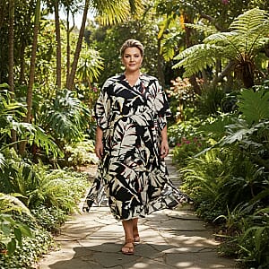 Winlar Black & White Leaf Long Kaftan