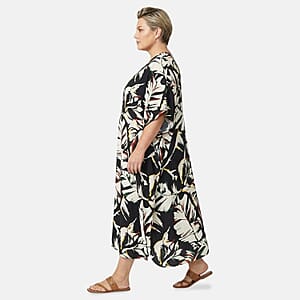 Winlar Black & White Leaf Long Kaftan