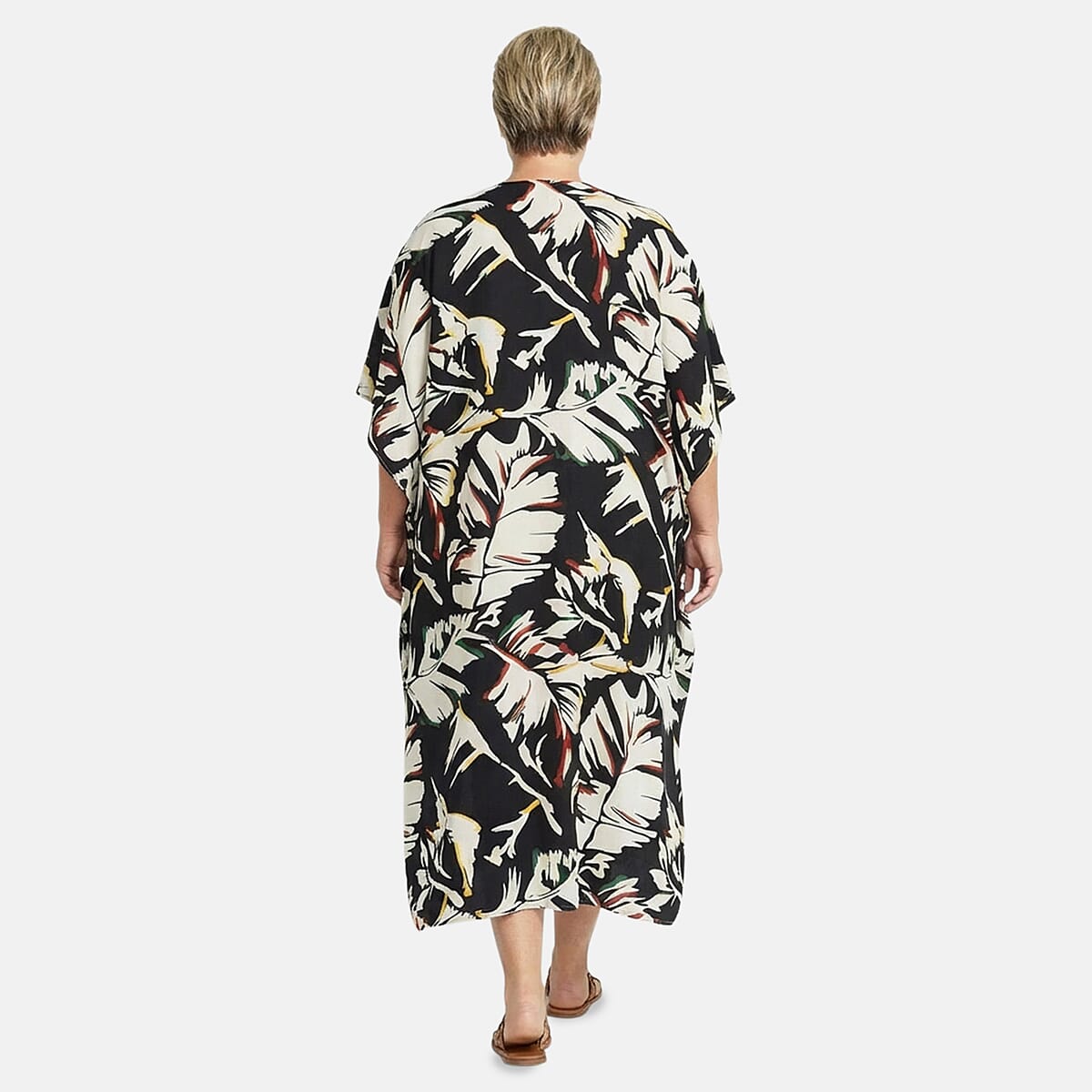 Winlar Black & White Leaf Long Kaftan image number 3