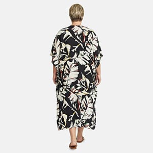 Winlar Black & White Leaf Long Kaftan
