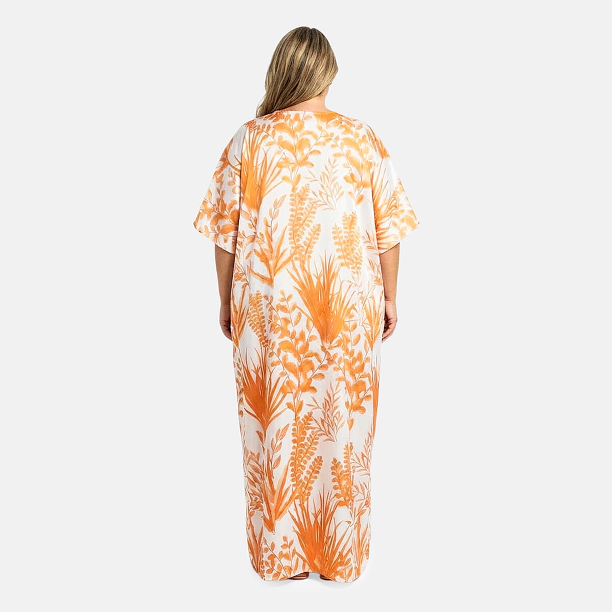 Winlar Orange & White Leaf Long Kaftan image number 2