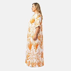 Winlar Orange & White Leaf Long Kaftan