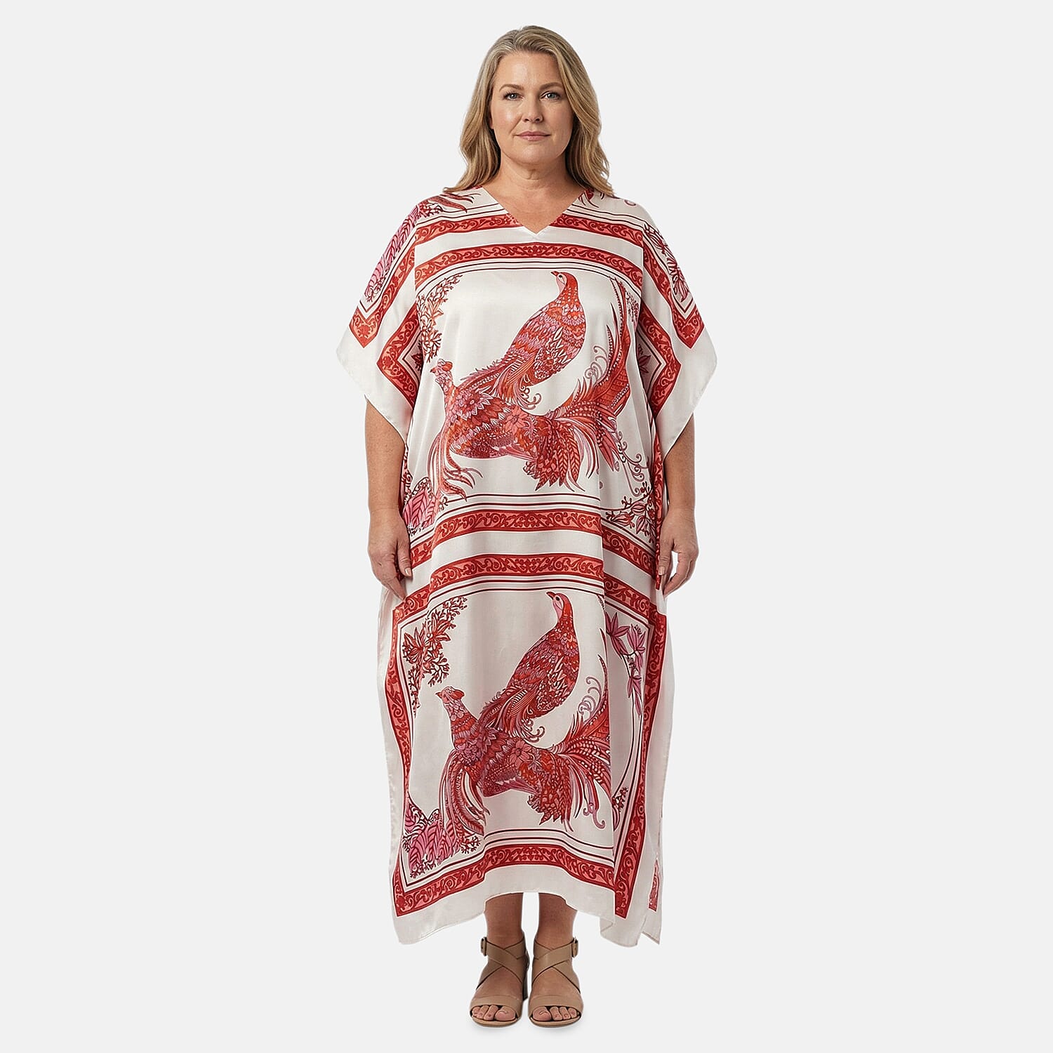 Winlar Pink & White Peacock Long Kaftan