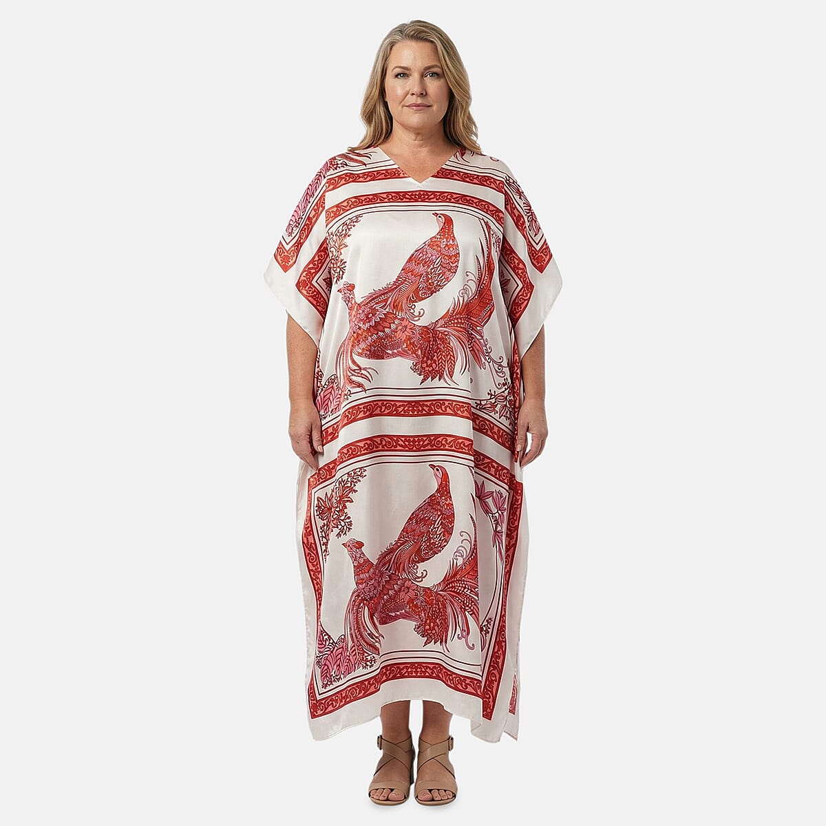 Winlar Pink & White Peacock Long Kaftan image number 0