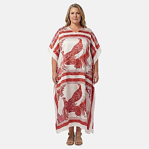Winlar Pink & White Peacock Long Kaftan
