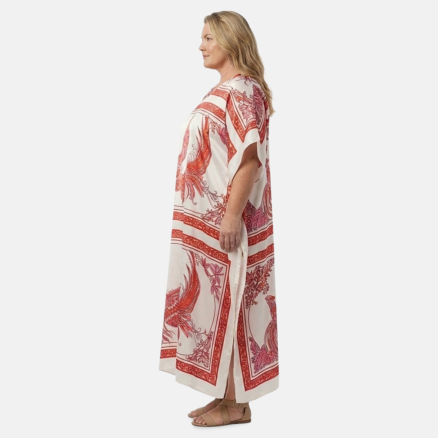 Winlar Pink & White Peacock Long Kaftan