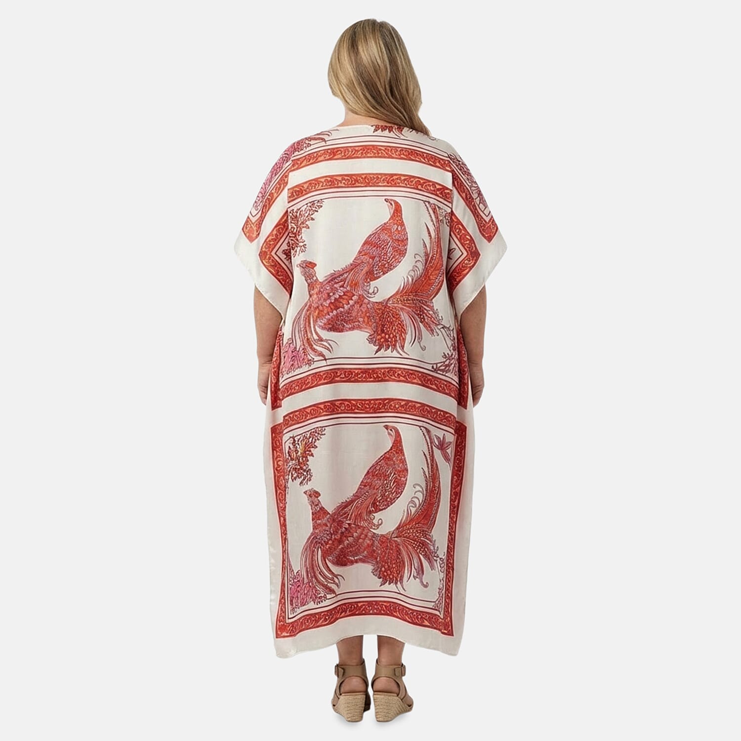 Winlar Pink & White Peacock Long Kaftan