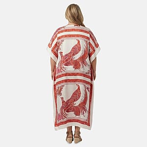 Winlar Pink & White Peacock Long Kaftan