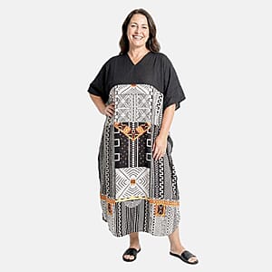 Winlar Black Tribal Long Kaftan - One Size Fits Most