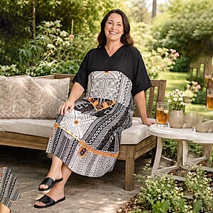 Winlar Black Tribal Long Kaftan - One Size Fits Most