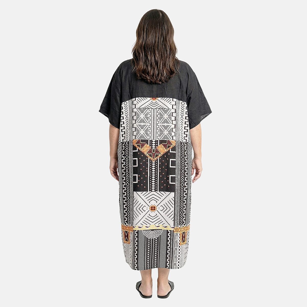 Winlar Black Tribal Long Kaftan - One Size Fits Most image number 2