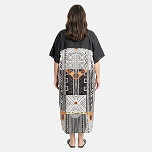 Winlar Black Tribal Long Kaftan - One Size Fits Most