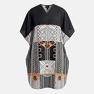Winlar Black Tribal Long Kaftan - One Size Fits Most