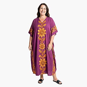Winlar Burgundy Floral Long Kaftan - One Size Fits Most
