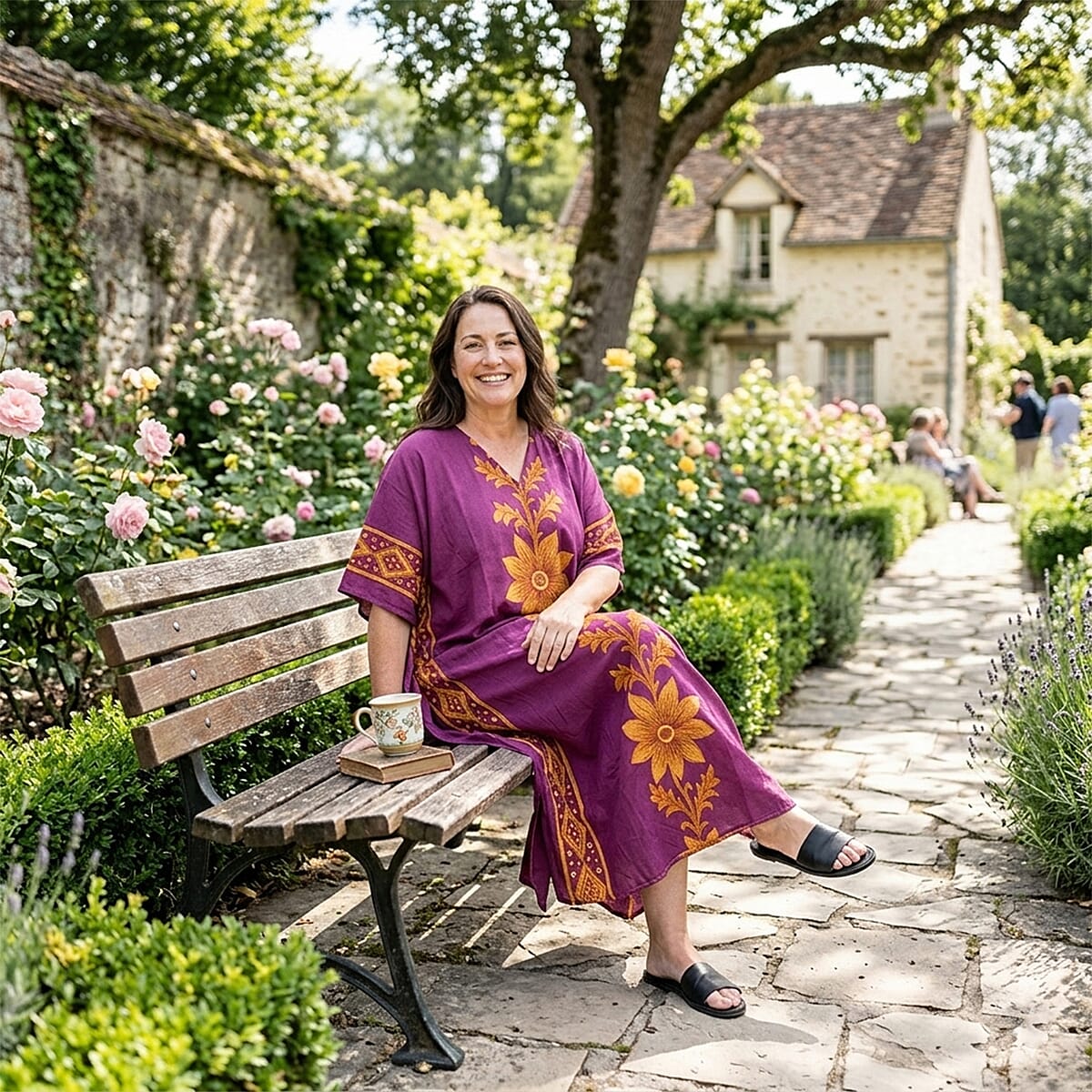 Winlar Burgundy Floral Long Kaftan - One Size Fits Most image number 1