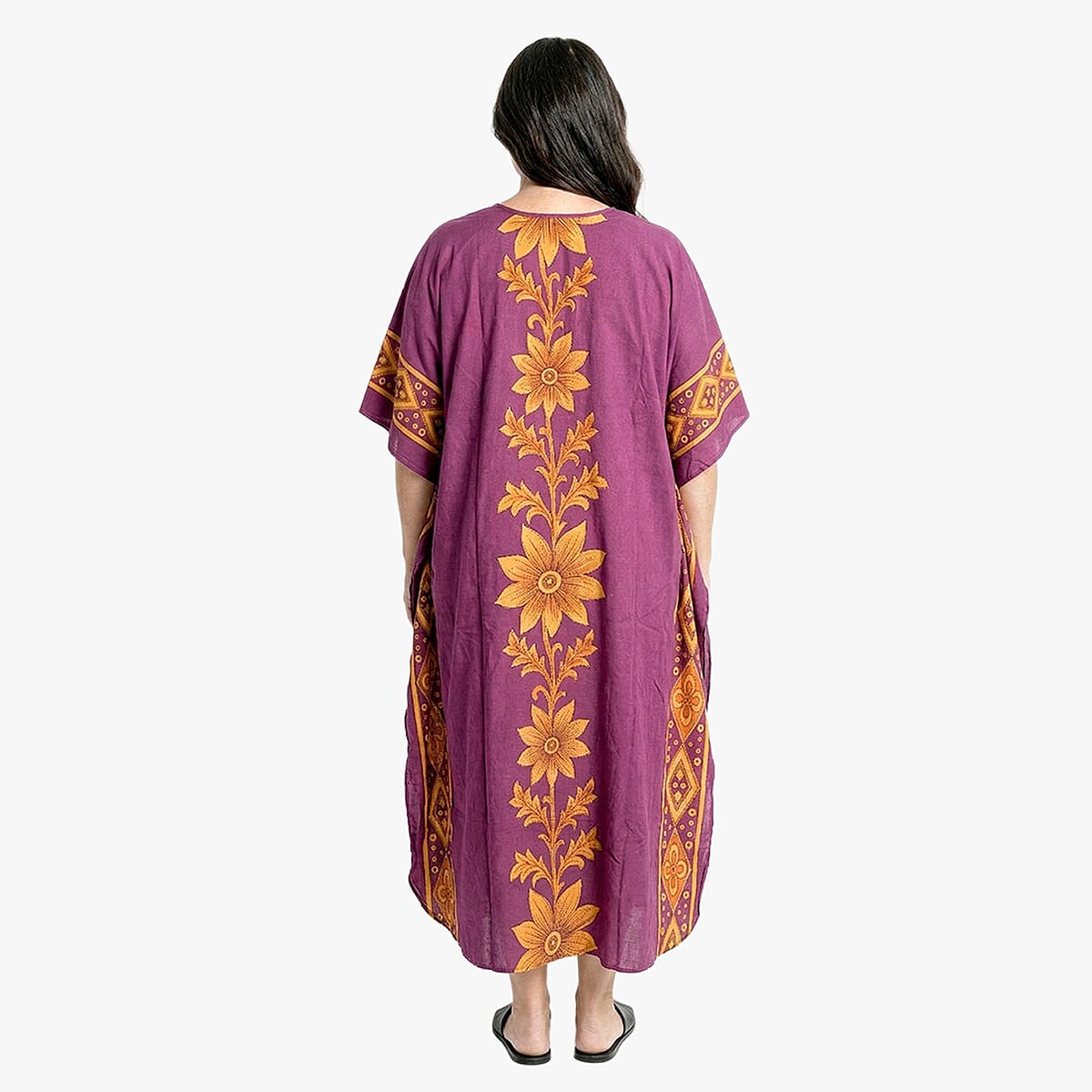 Winlar Burgundy Floral Long Kaftan - One Size Fits Most image number 2