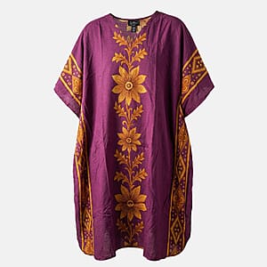 Winlar Burgundy Floral Long Kaftan - One Size Fits Most