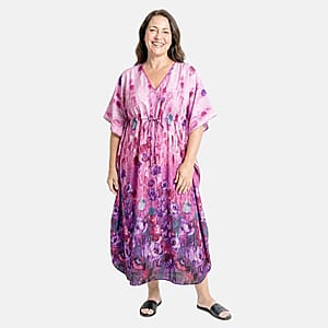 Winlar Pink & Purple Abstract Long Kaftan - One Size Fits Most