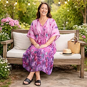 Winlar Pink & Purple Abstract Long Kaftan - One Size Fits Most