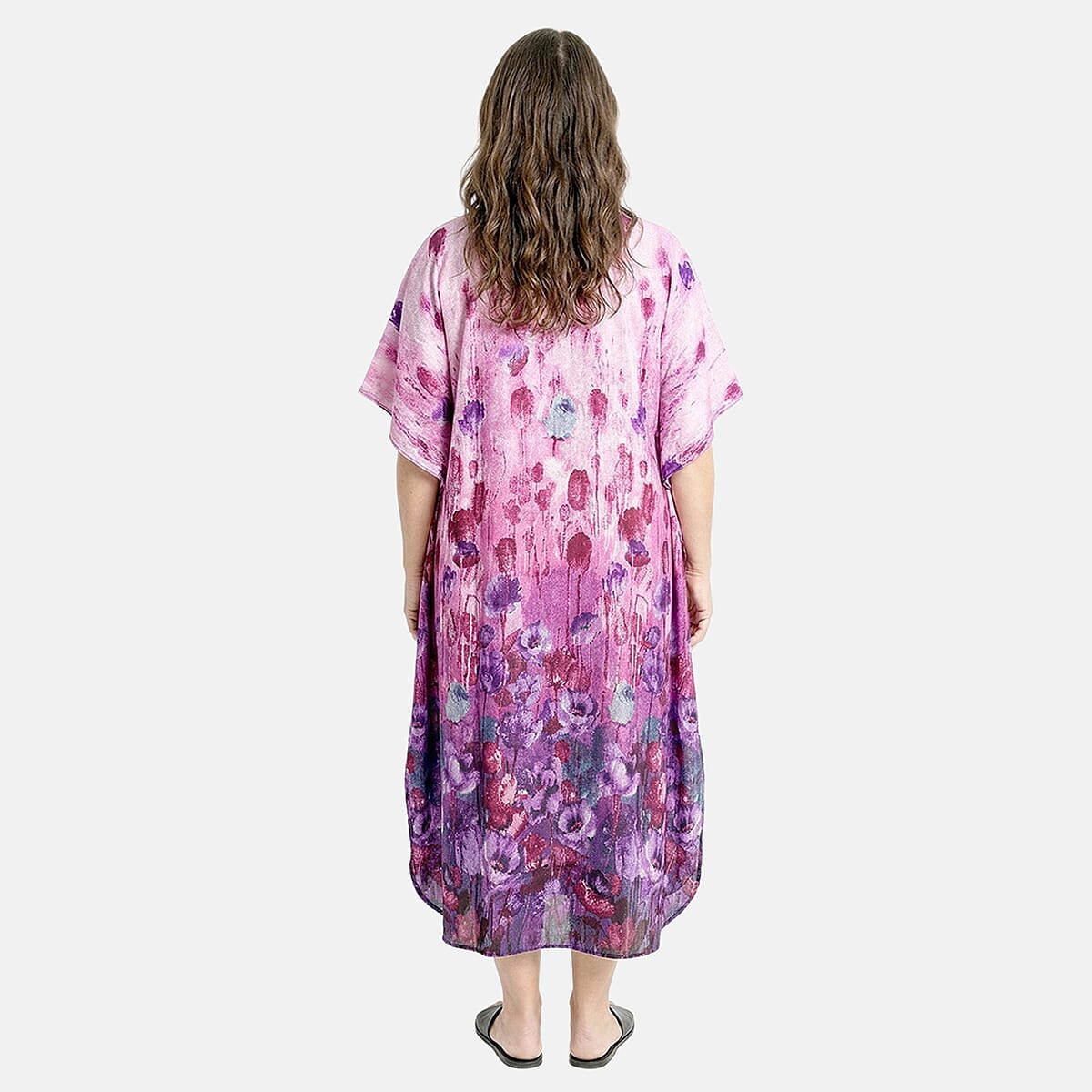 Winlar Pink & Purple Abstract Long Kaftan - One Size Fits Most image number 2
