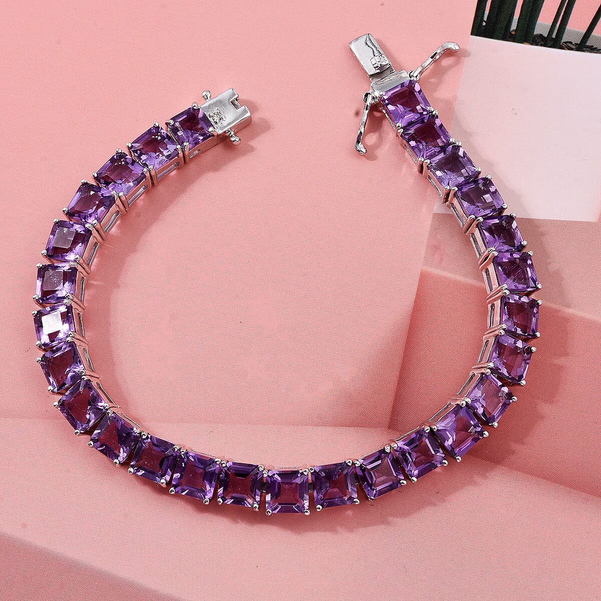 Premium Lusaka Amethyst, Luxuriant Lab Grown Diamond G-H SI 28.60 ctw Tennis Bracelet in Rhodium Over Sterling Silver (7.25 In) (Del. in 10-12 Days) image number 1