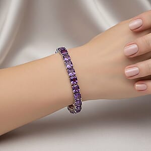 Premium Lusaka Amethyst, Luxuriant Lab Grown Diamond G-H SI 28.60 ctw Tennis Bracelet in Rhodium Over Sterling Silver (7.25 In) (Del. in 10-12 Days)