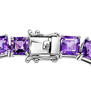 Premium Lusaka Amethyst, Luxuriant Lab Grown Diamond G-H SI 28.60 ctw Tennis Bracelet in Rhodium Over Sterling Silver (7.25 In) (Del. in 10-12 Days)