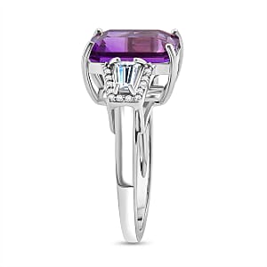 D'Joy Premium Lusaka Amethyst and Moissanite 6.60 ctw Signature Ring in Rhodium Over Sterling Silver (Size 10.0)