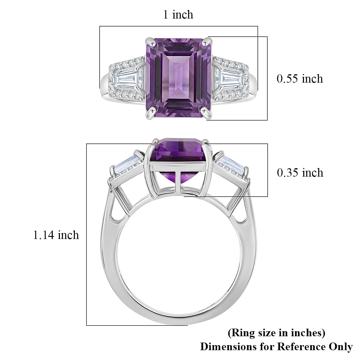 D'Joy Premium Lusaka Amethyst and Moissanite 6.60 ctw Signature Ring in Rhodium Over Sterling Silver (Size 10.0) image number 5