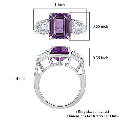 D'Joy Premium Lusaka Amethyst and Moissanite 6.60 ctw Signature Ring in Rhodium Over Sterling Silver (Size 10.0)