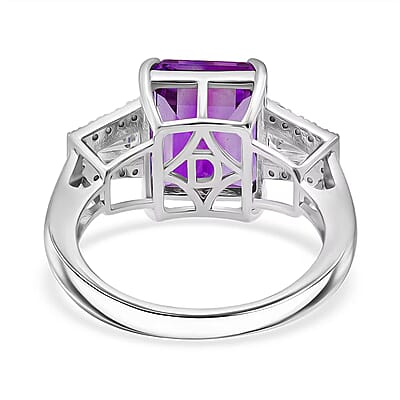D'Joy Premium Lusaka Amethyst and Moissanite 6.60 ctw Signature Ring in Rhodium Over Sterling Silver (Size 10.0)