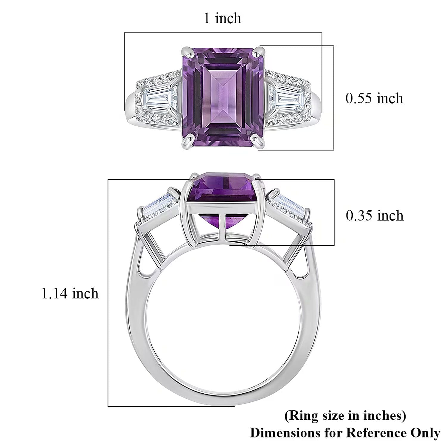 D'Joy Premium Lusaka Amethyst and Moissanite 6.60 ctw Signature Ring in Rhodium Over Sterling Silver (Size 7.0)