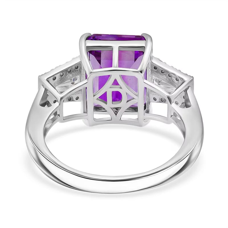 D'Joy Premium Lusaka Amethyst and Moissanite 6.60 ctw Signature Ring in Rhodium Over Sterling Silver (Size 7.0)