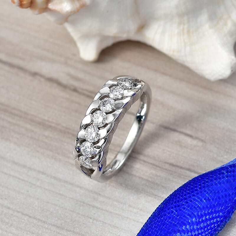 EverTrue Moissanite 0.75 ctw 7 Stone Ring in Platinum Bond (Size 8.0)