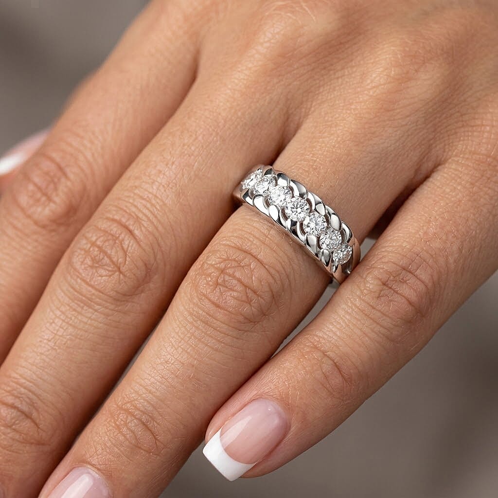 EverTrue Moissanite 0.75 ctw 7 Stone Ring in Platinum Bond (Size 8.0)