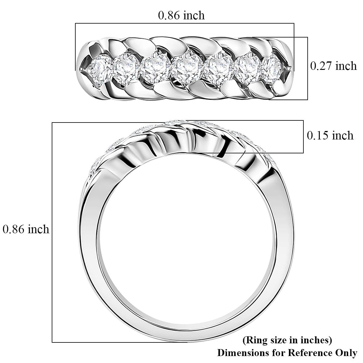 EverTrue Moissanite 0.75 ctw 7 Stone Ring in Platinum Bond (Size 8.0)