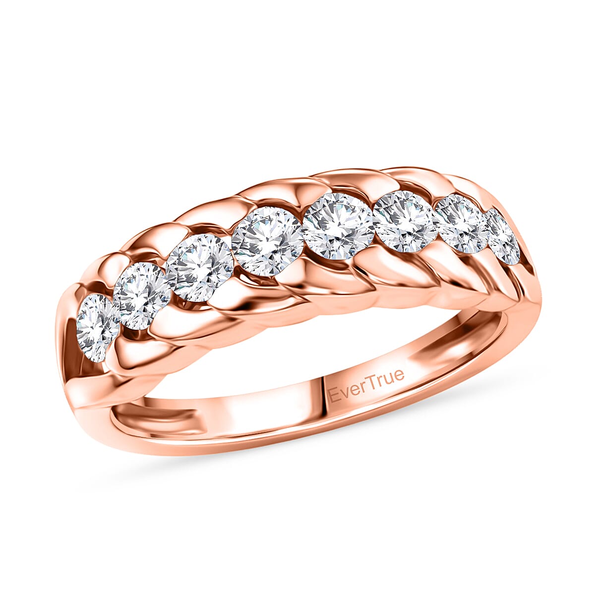 EverTrue Moissanite 0.75 ctw 7 Stone Ring in 18K RG Plated (Size 5.0)