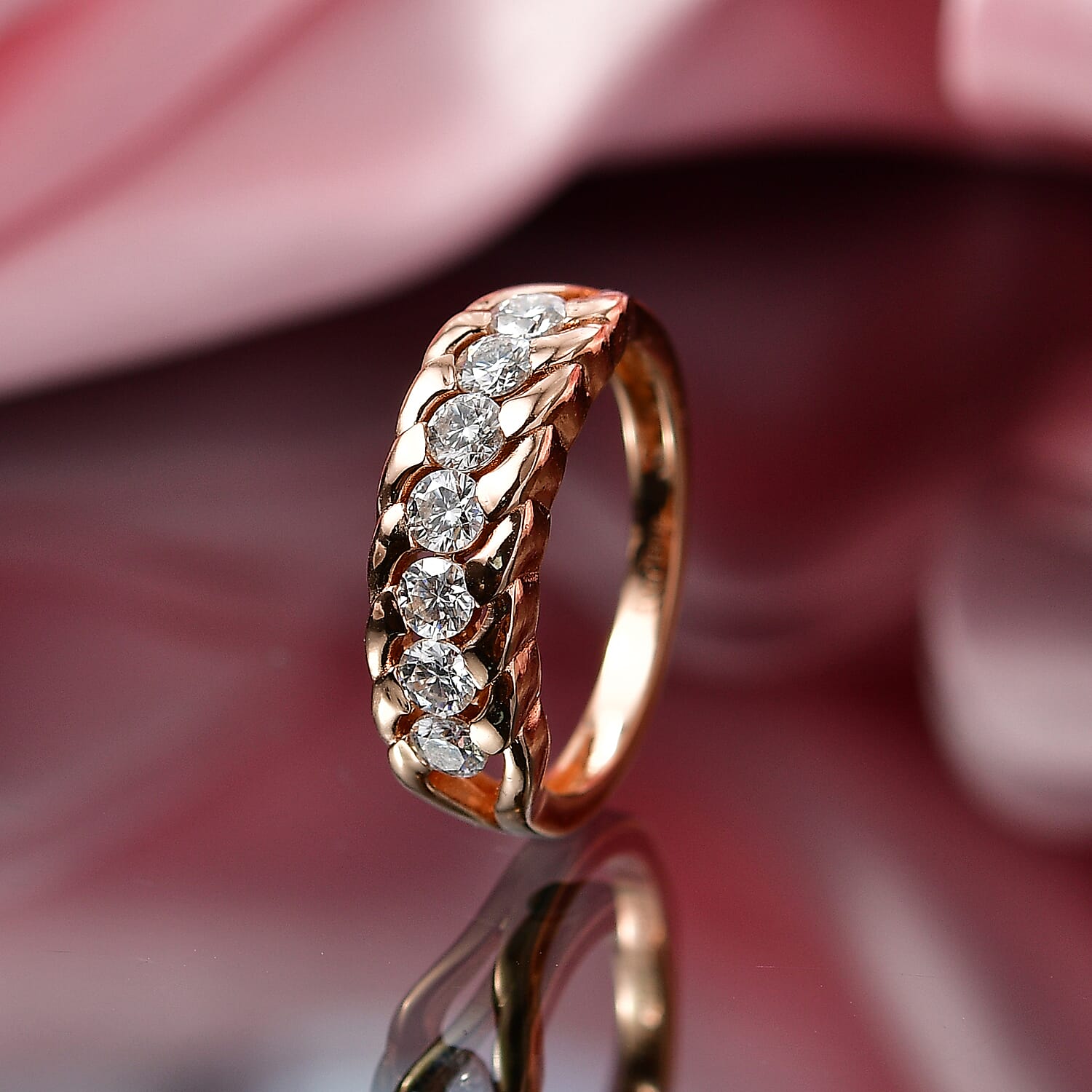 EverTrue Moissanite 0.75 ctw 7 Stone Ring in 18K RG Plated (Size 5.0)