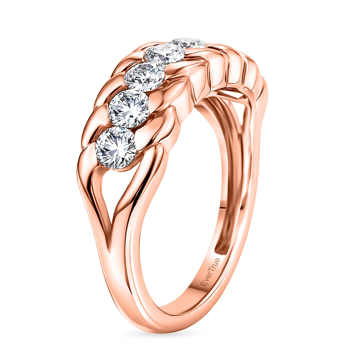 EverTrue Moissanite 0.75 ctw 7 Stone Ring in 18K RG Plated (Size 5.0)