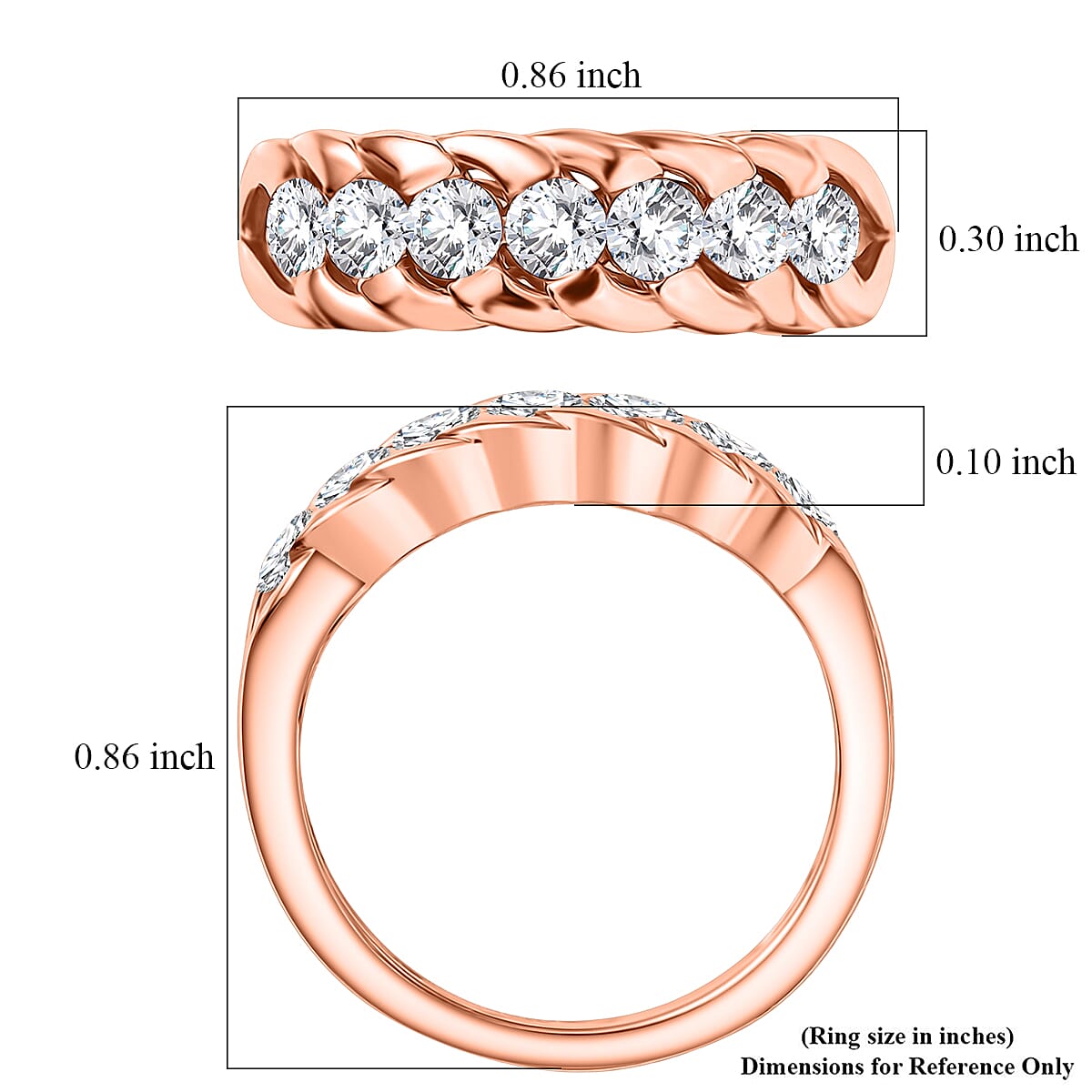EverTrue Moissanite 0.75 ctw 7 Stone Ring in 18K RG Plated (Size 5.0)