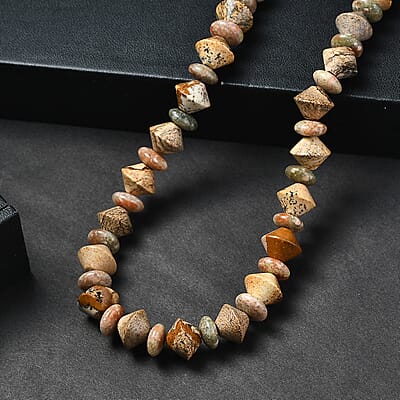 EverTrue Unakite and Picture Jasper 210.00 ctw Necklace in 18K YG Plated 18 Inches